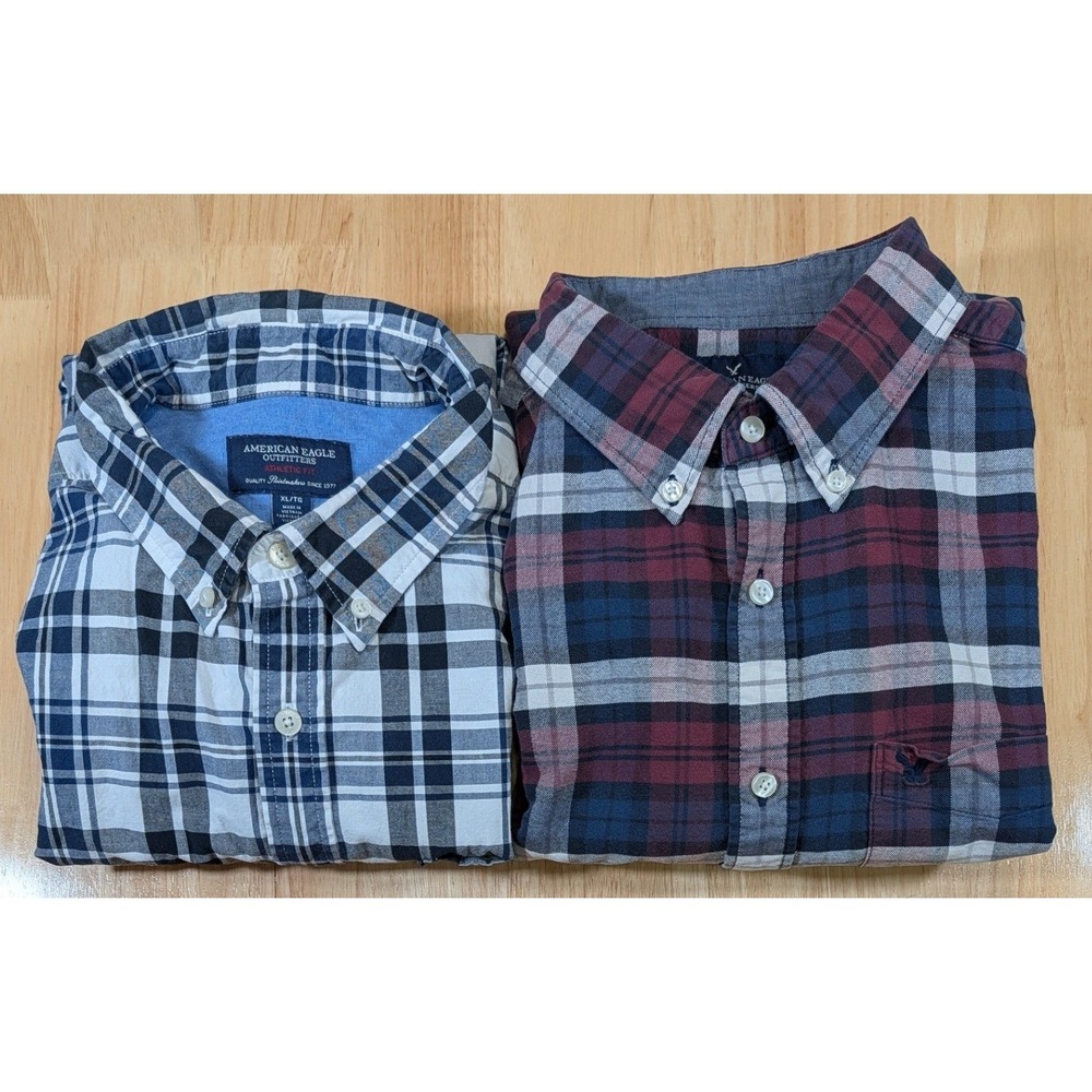 American Eagle Outfitters Mens XL Athletic Fit Plaid Button‎ Down Shirt Lot of 2